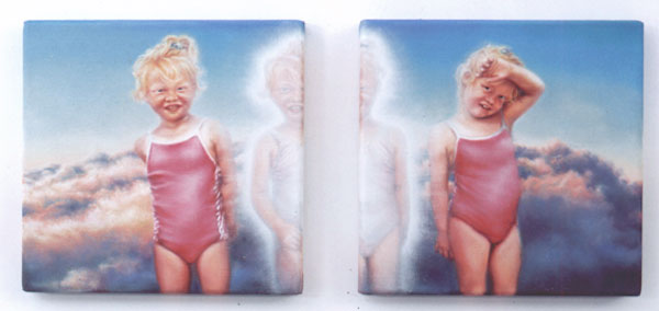 "life in duplicate 15 ", olieverf op linnen, 2x20x20cm &copy; Anya Janssen