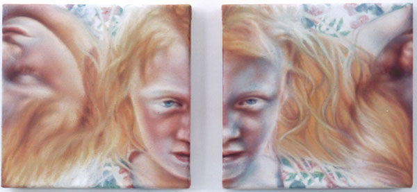 "life in duplicate" olieverf op linnen, 2x20x20cm&nbsp; &copy; Anya Janssen